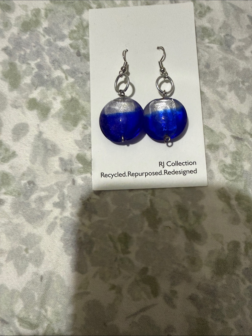 JM Collection Cobalt Blue and Silver Round Glass Drop Earrings